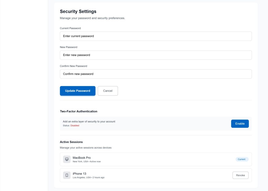 consistent button styles showing uniform blue primary buttons, gray outline secondary buttons
