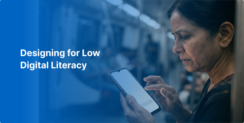 A close-up of a person hesitantly using a smartphone app, illustrating low digital literacy in UX design